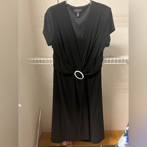 R&M Richards Black Sheath Midi Dress with V-Neck